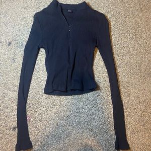 black zip up fitted long sleeve